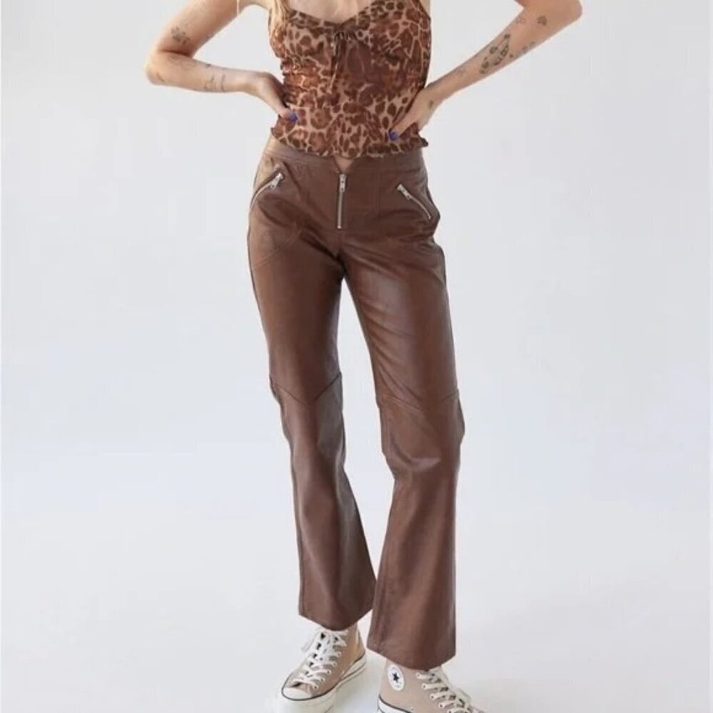 Urban Outfitters Brown Faux Leather V Flared Pants Womens Size 2 Indie Western